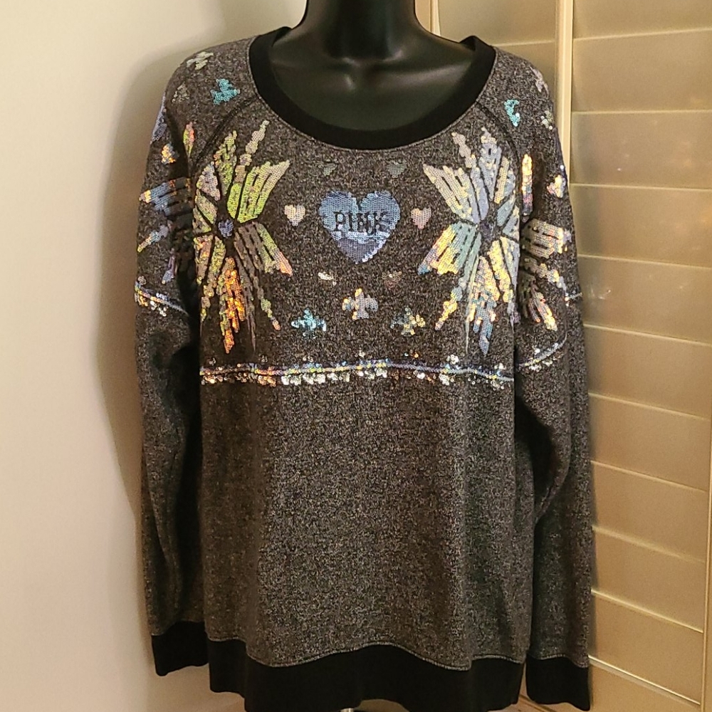 VS Pink Sequin Snowflake Sweater Medium